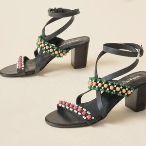 Laidbacklondon Yarrow and Thyme Beaded Sandals Black Multi NWT